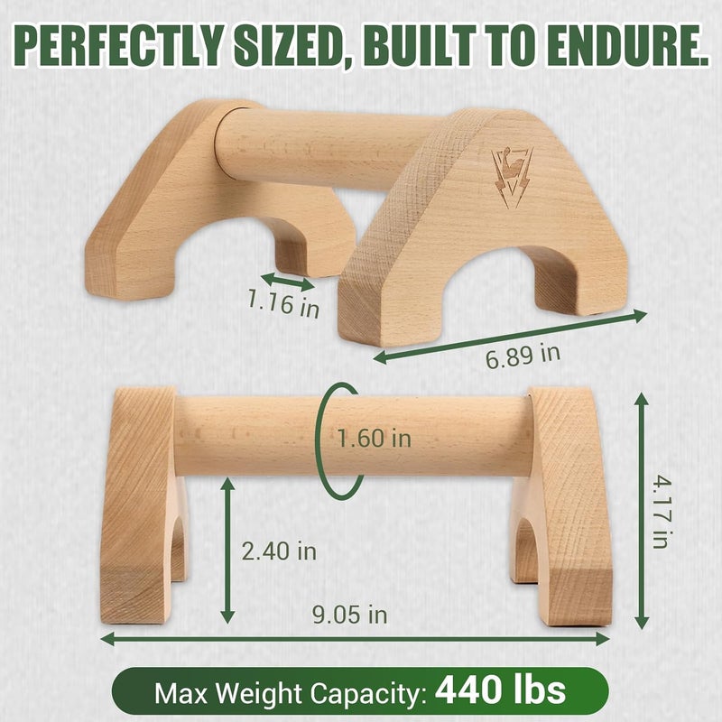 COCTN Wooden Push Up Bars, 2 PCS Solid Beech Wooden Parallettes with Embedded Non-slip Feet & Training Poster for Floor, Push Up Stands for Men Strength Training, Planks, Calisthenics & Home Gym Workout - Image 4